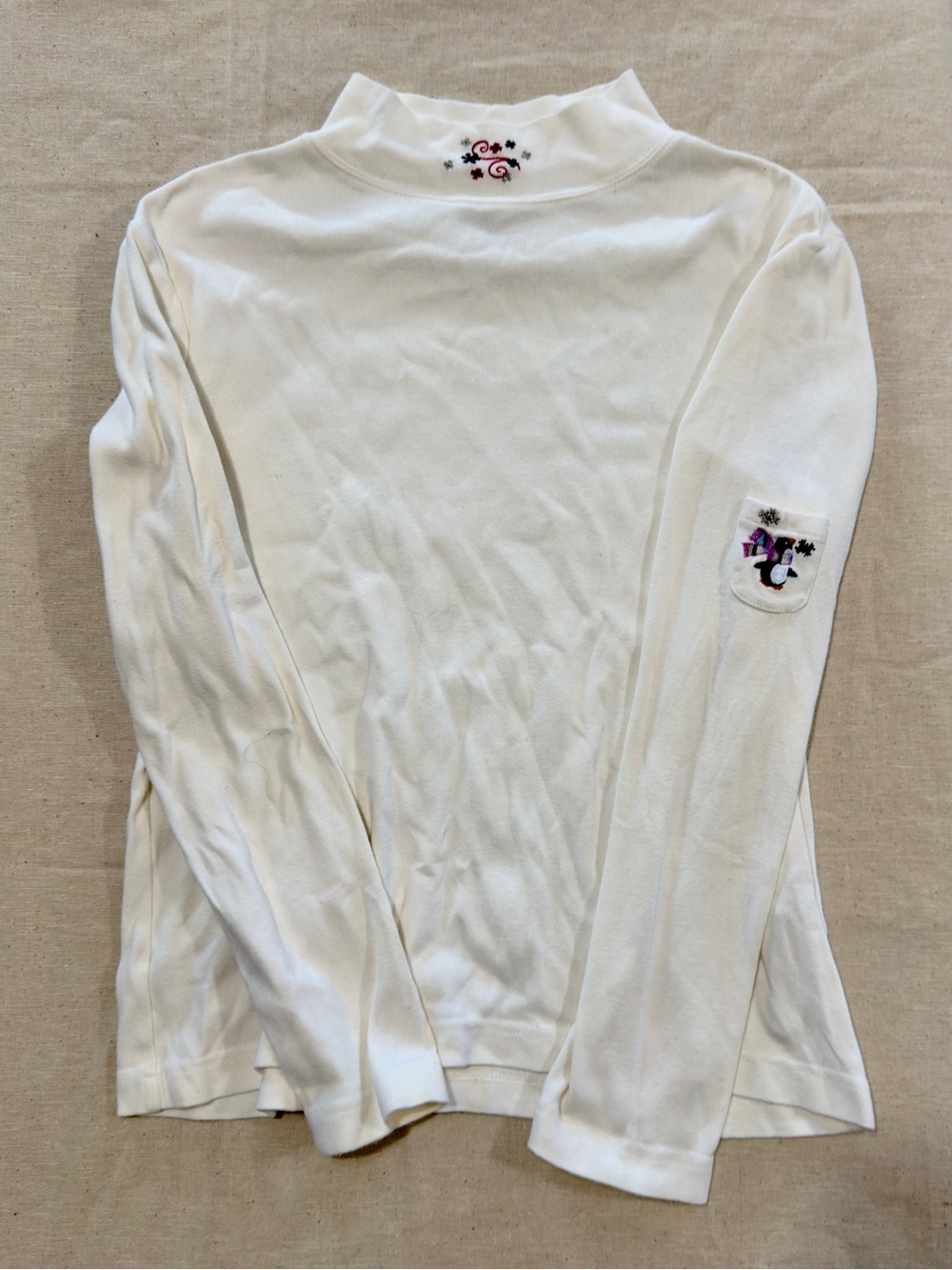 Christopher & Banks White Long-Sleeve Mock Neck Top with Embroidered Accents